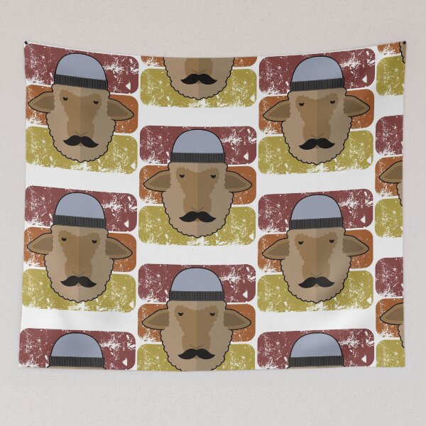 Item preview, Cute Hipster Sheep Moustache Beanie Funny Millennial Art print designed and sold by doodabobs.