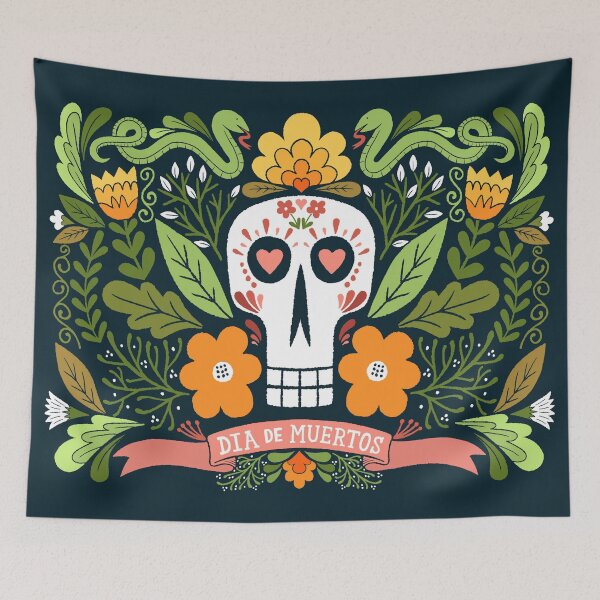 Item preview, Day of the dead Banner Tapestry designed and sold by Mexikawaii.