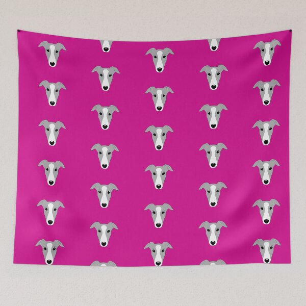Item preview, Blue greyhound with white blaze on pink background designed and sold by houndpixnz.