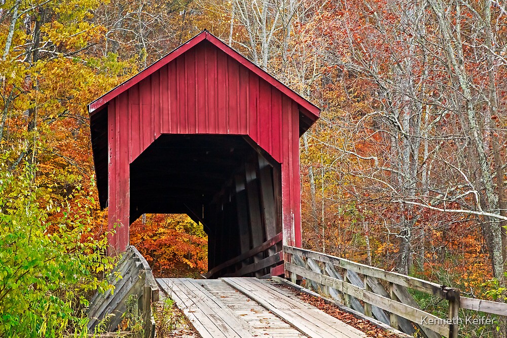 "Bean Blossom Covered Bridge in Fall" by Keifer Redbubble