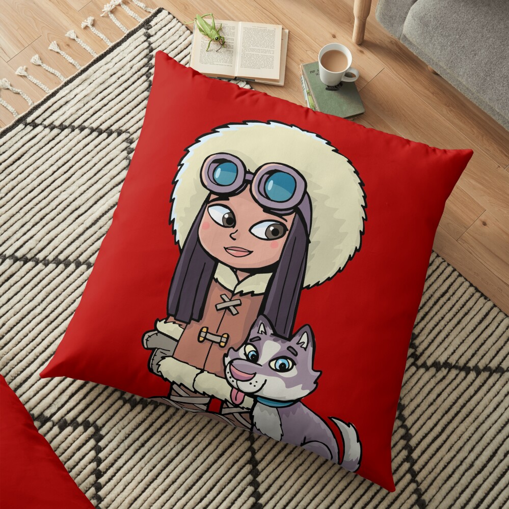 Eskimo girl with a polar dog friend Floor Pillow