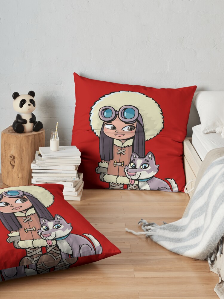 Alternate view of Eskimo girl with a polar dog friend Floor Pillow