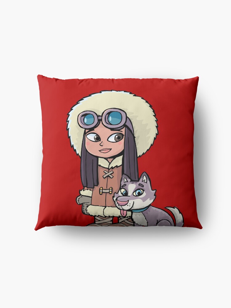 Alternate view of Eskimo girl with a polar dog friend Floor Pillow