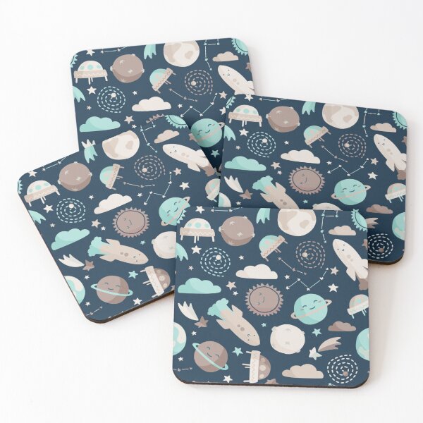 Item preview, Space ships and planets pattern - code blue  designed and sold by Clumsy Prints.