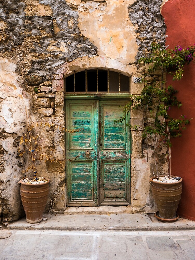 "Old Turquoise Door in Crete, Greece" by Rae Tucker | Redbubble