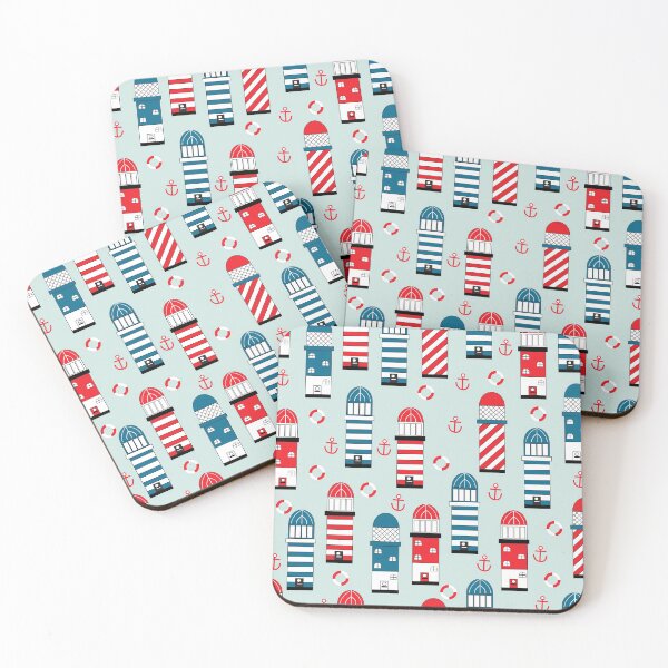 Item preview, Pale Blue with Red and Dark Blue Lighthouses Design designed and sold by shadowbright.