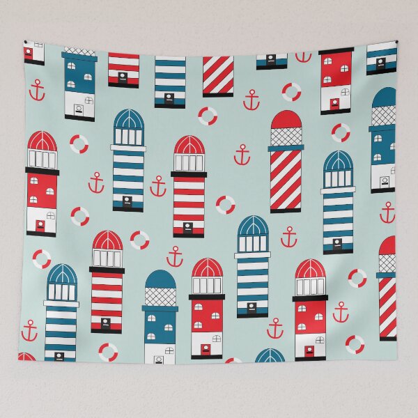 Item preview, Pale Blue with Red and Dark Blue Lighthouses Design designed and sold by shadowbright.