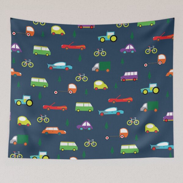 Item preview, Navy Blue with Multicoloured Cars, Bikes and Lorries designed and sold by shadowbright.