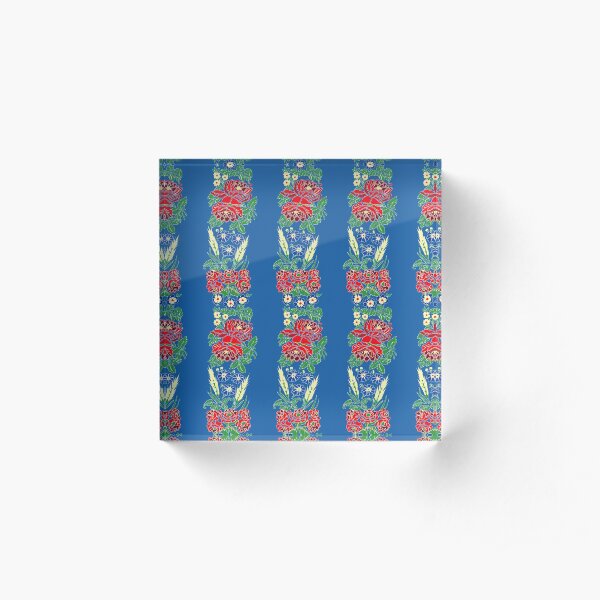 Slavic folklore ribbons, blue, large pattern Acrylic Block