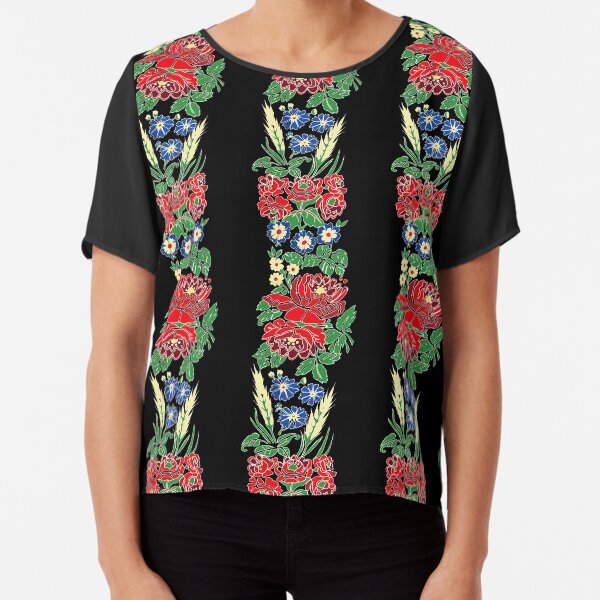 Slavic folklore ribbons, black, large pattern Chiffon Top