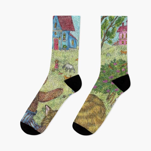 Item preview,  Sleeping kitten and teddy bear in the summer in the village. Vivid illustration in ink and crayons. designed and sold by Yovin11.