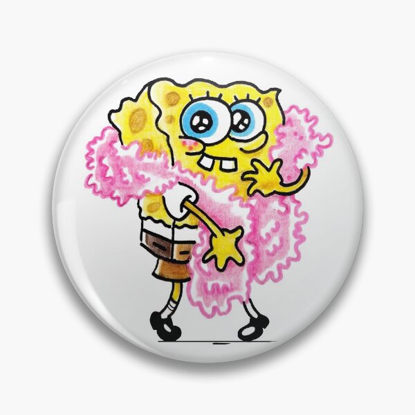 Item preview, Spongebob with a pink feather boa, classic drawing illustration, emojis, cartoon, lives in the pineapple under the sea, yellow sponge, funny, sinister, friendly gift designed and sold by Mariuki Flow.