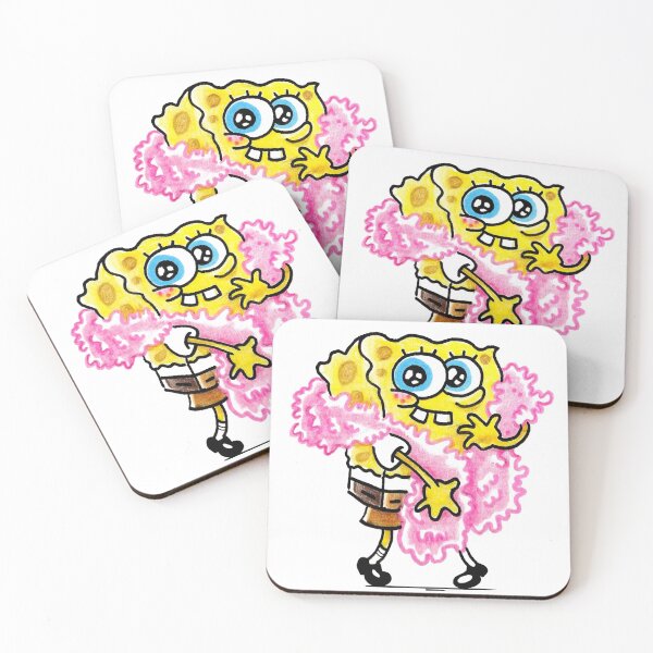 Item preview, Spongebob with a pink feather boa, classic drawing illustration, emojis, cartoon, lives in the pineapple under the sea, yellow sponge, funny, sinister, friendly gift designed and sold by Mariuki Flow.