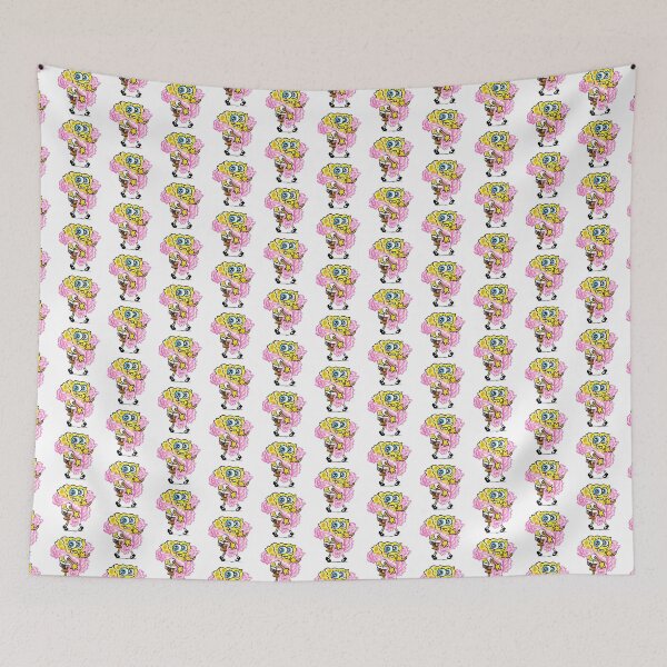 Item preview, Spongebob with a pink feather boa, classic drawing illustration, emojis, cartoon, lives in the pineapple under the sea, yellow sponge, funny, sinister, friendly gift designed and sold by Mariuki Flow.