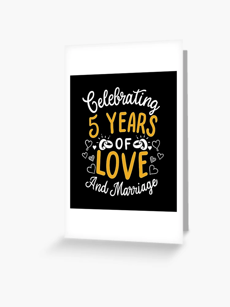 5 Year 5th Anniversary Card for Him Her Husband Wife, Fifth 5 yr