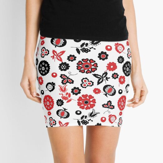 Slovacko shirt embroidery, red, black and white, Large print Mini Skirt