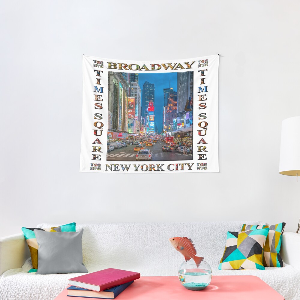 Times Square and Broadway (poster on white) Tapestry