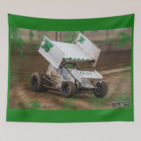 Item preview, Green sprintcar rips the dirt track with artistic splash paint. designed and sold by shaynetwright.