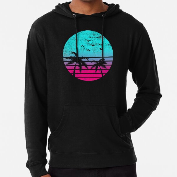 Outrun Retro Sun With Palms Lightweight Hoodie