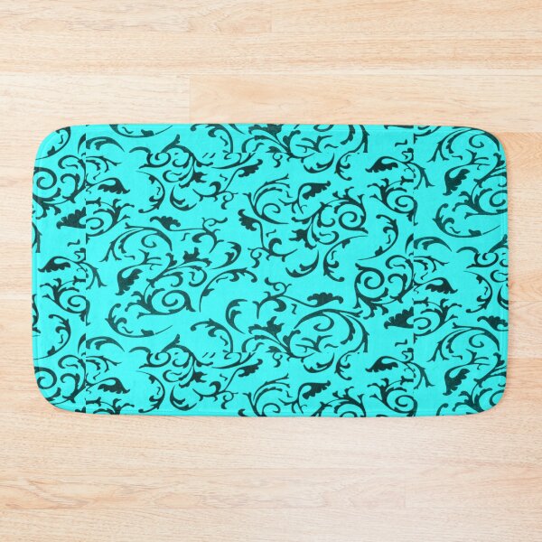 Item preview, ARABIATA 26 bis turquoise blue patterns black Morocco Essaouira flowers leaves design arabesques scrolls decor designed and sold by dragonemma.