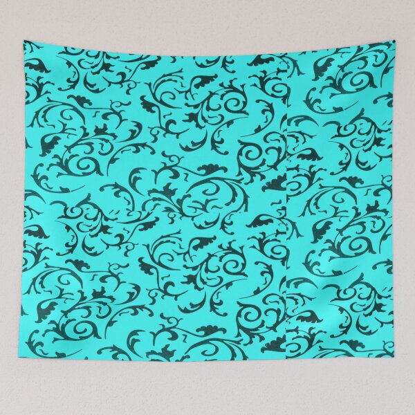 Item preview, ARABIATA 26 bis turquoise blue patterns black Morocco Essaouira flowers leaves design arabesques scrolls decor designed and sold by dragonemma.