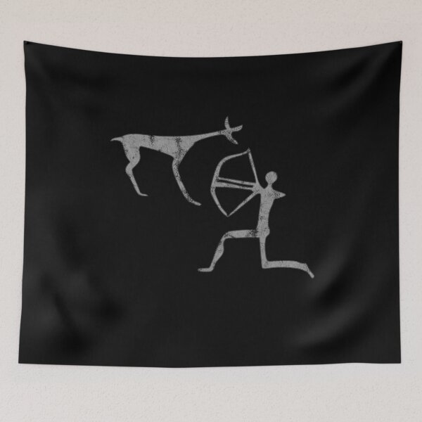 Item preview, Distressed Cave Paintings - B&W Hunter - Primitive Caveman designed and sold by DeWinnes.