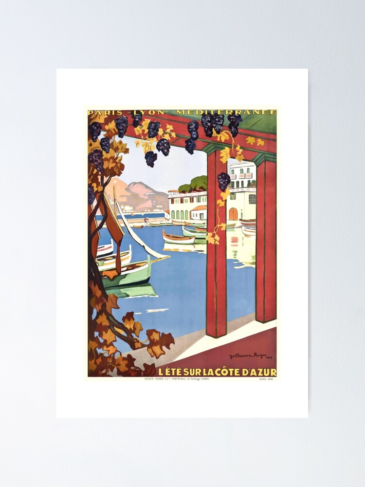 1954 French Riviera Travel Poster Poster for Sale by retrographics