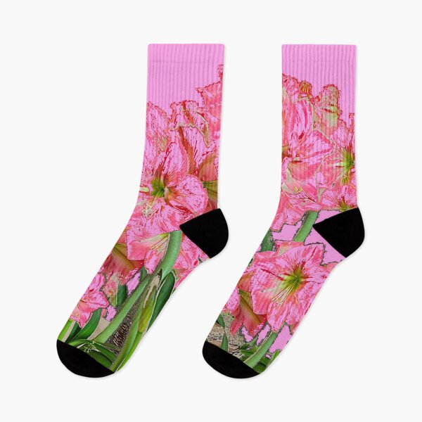 Item preview, PINK AMARYLLIS GARDEN FLOWERS ON PINK ART designed and sold by sharlesart.