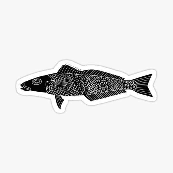 Serious Fish // A Fish Named Serious // Folk Art // Black and White // Line Drawing Sticker