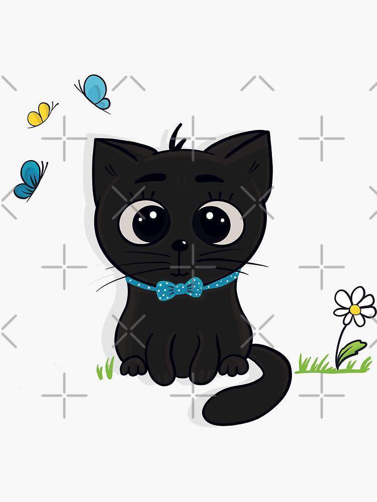 Thumbnail 3 of 3, Sticker, A Cute and funny cat and butterflies designed and sold by Victoria Riabov.