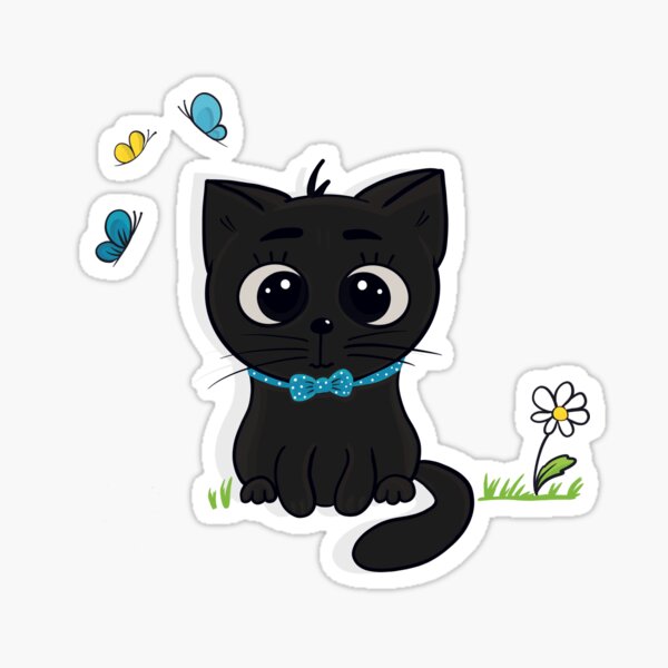 A Cute and funny cat and butterflies Sticker