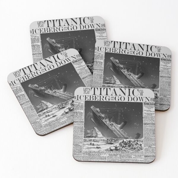 Mock Titanic Newspaper Headline B/W Coasters (Set of 4)