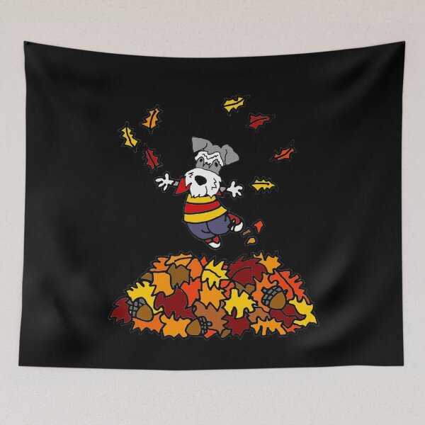 Item preview, Cute Miniature Schnauzer Dog Jumping in Leaf Pile designed and sold by Nature's Fancy.