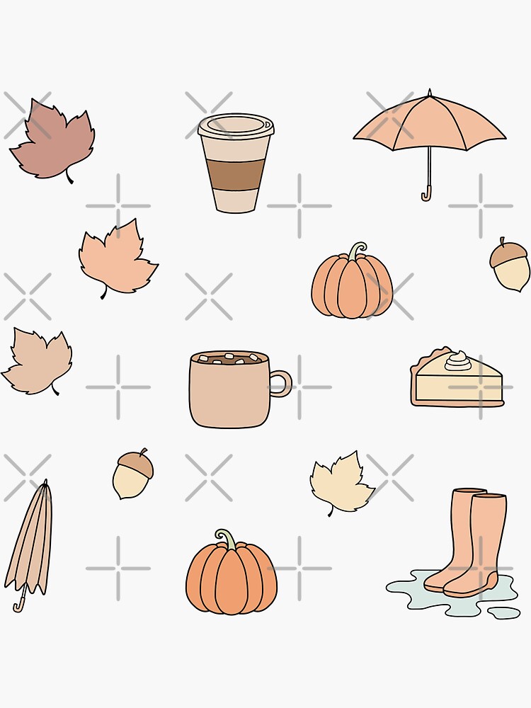 Thumbnail 3 of 3, Sticker, Pack of fall pastel doodles designed and sold by Pastel-PaletteD.