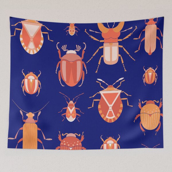 Item preview, Orange beetles in a row on dark blue designed and sold by shushunya13.