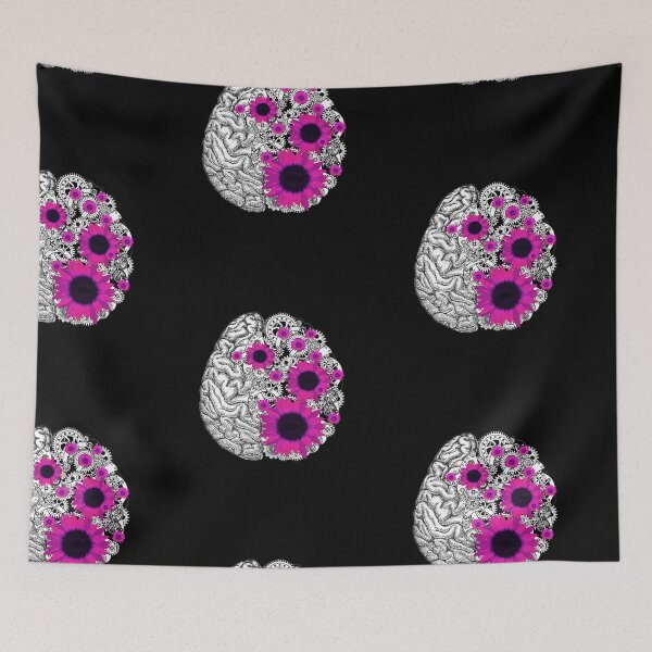 Item preview, Mental health brain gears psychology, pink sunflowers designed and sold by Collagedream.
