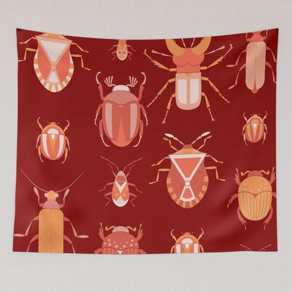 Item preview, Orange beetles in a row on red designed and sold by shushunya13.