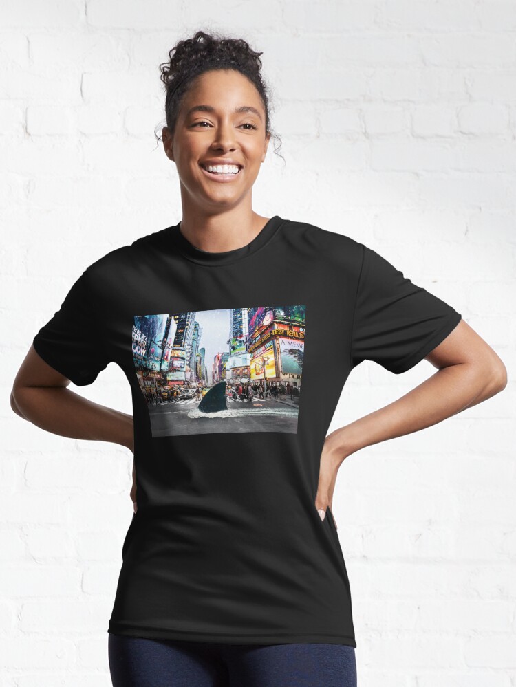 Alternate view of Great White Shark Crossing Street in Times Square, New York City Active T-Shirt