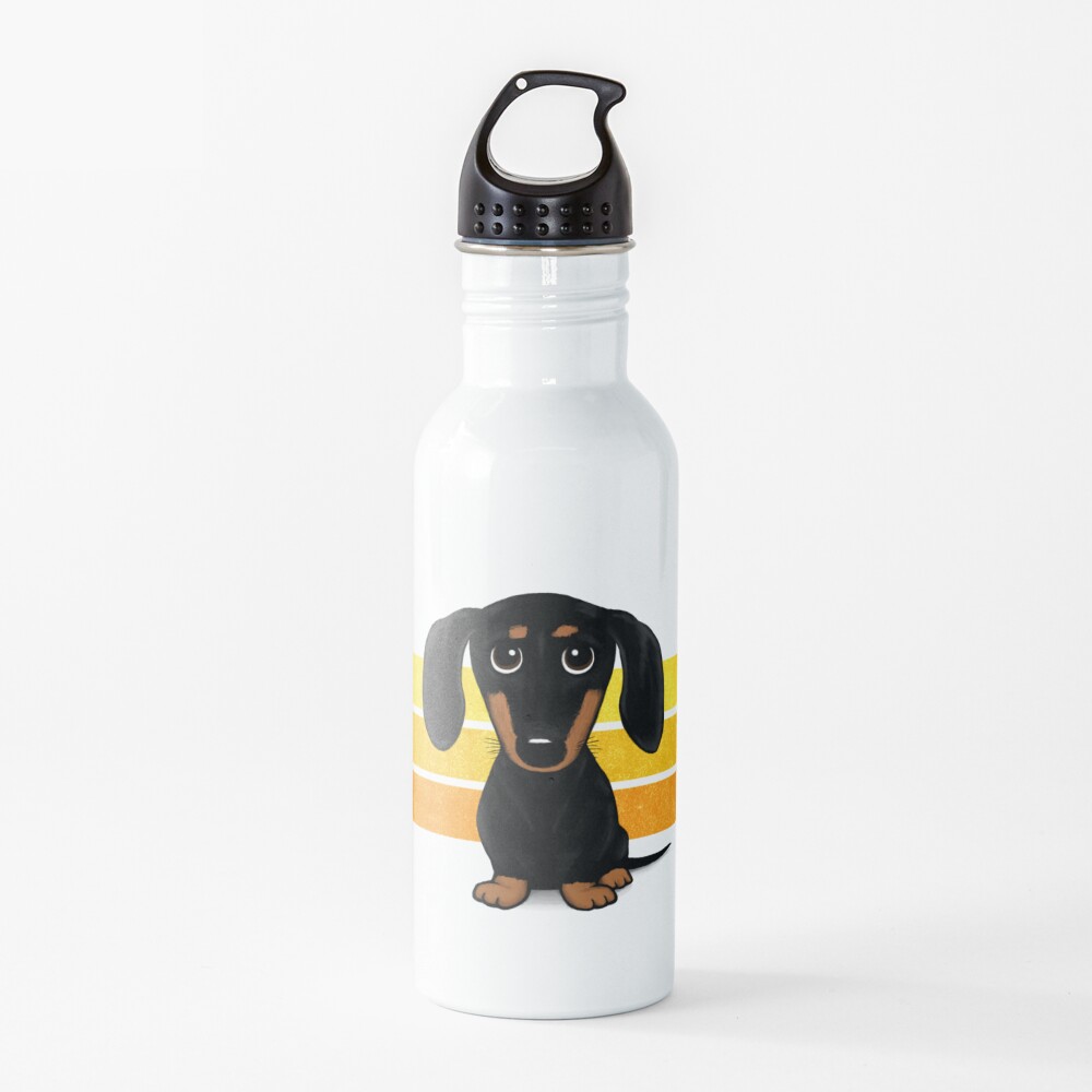 Cute Black and Tan Smooth Coated Dachshund Cartoon Dog Water Bottle