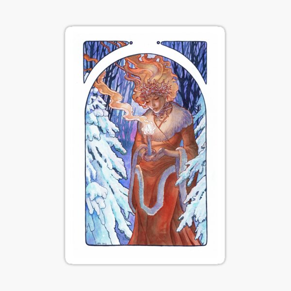 Winter Light Yule Goddess with Candle Art Nouveau Spirits of Winter Series Sticker