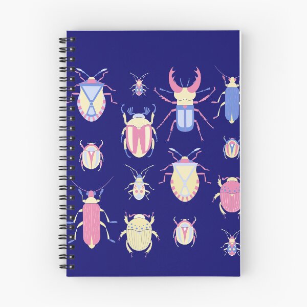 Item preview, Pink blue yellow beetles in a row on dark blue color designed and sold by shushunya13.