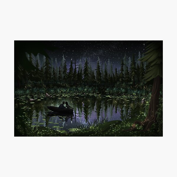 Milky Way Row Boat Lake First Kiss Art Photographic Print