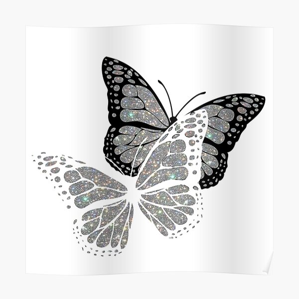 white and black glitter butterfly’s Poster