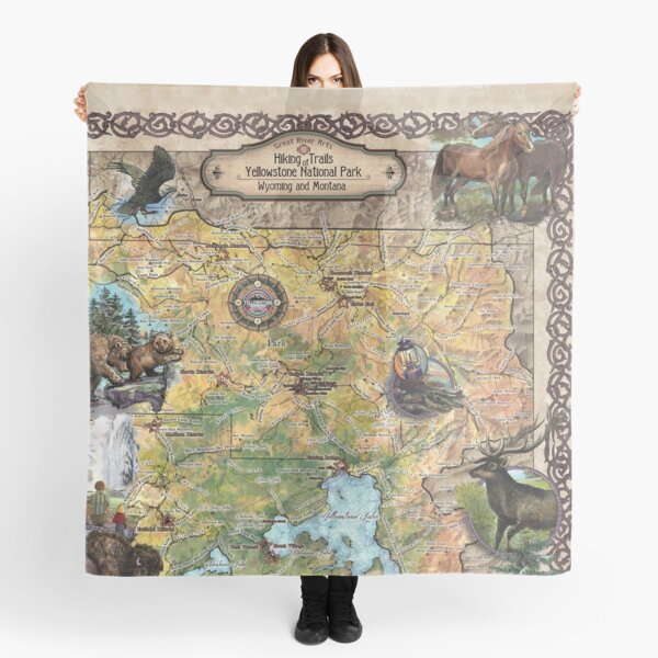 Yellowstone National Park Vintage Map Scarf