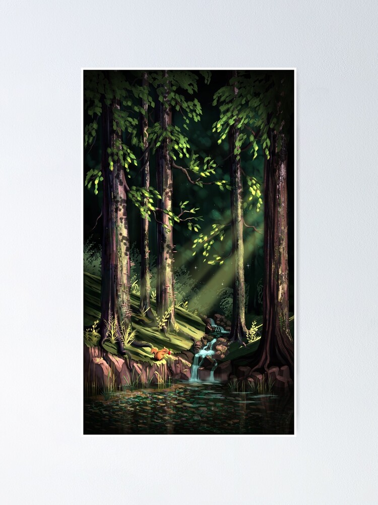 Peaceful Forest Waterfall And Pond Art Poster By Sugarbowhome Redbubble