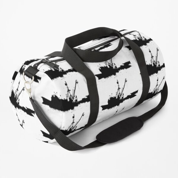 Fishing Boat Silhouette - Black on White/Color Background Duffle Bag