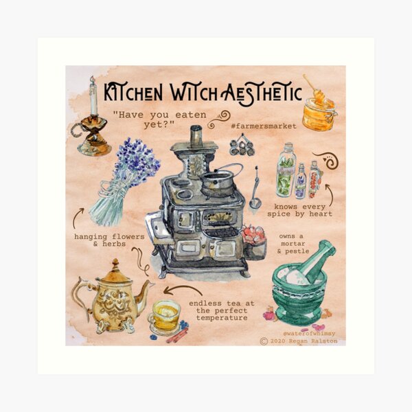Kitchen Witch Aesthetic Illustration in Watercolor Art Print