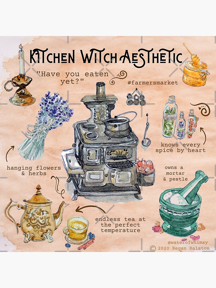Kitchen Witch Aesthetic Illustration in Watercolor by WitchofWhimsy