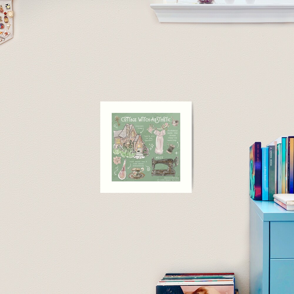 Cottage Witch Aesthetic Illustration in Watercolor Art Print