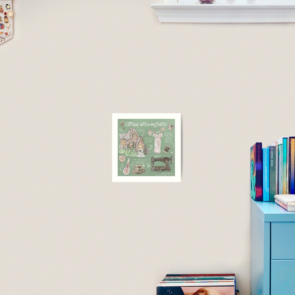 Cottage Witch Aesthetic Illustration in Watercolor Art Print